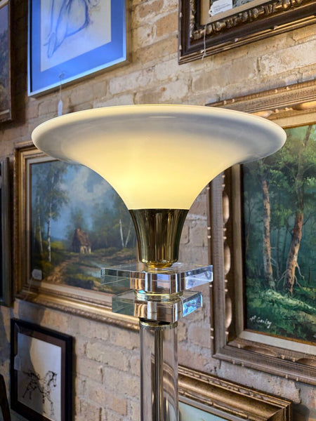 Vintage tall lucite and brass torchere lamp 69t for pick up only