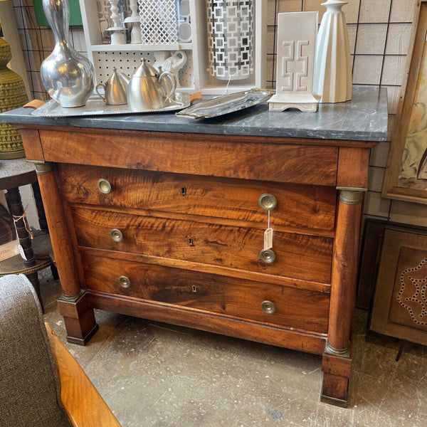 FIRM Early 19th Century French Empire walnut chest with columns. DIMS: 45.5 W * 25 D * 36.5 H FIRM