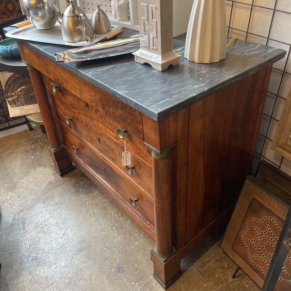 FIRM Early 19th Century French Empire walnut chest with columns. DIMS: 45.5 W * 25 D * 36.5 H FIRM