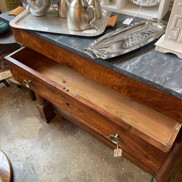FIRM Early 19th Century French Empire walnut chest with columns. DIMS: 45.5 W * 25 D * 36.5 H FIRM