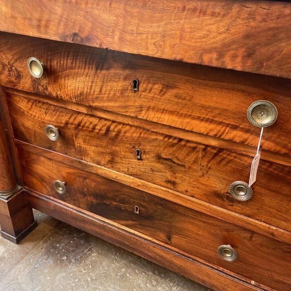 FIRM Early 19th Century French Empire walnut chest with columns. DIMS: 45.5 W * 25 D * 36.5 H FIRM
