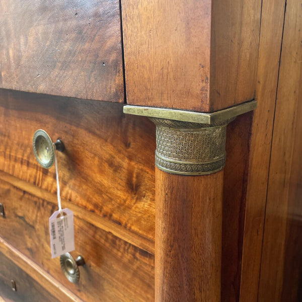 FIRM Early 19th Century French Empire walnut chest with columns. DIMS: 45.5 W * 25 D * 36.5 H FIRM