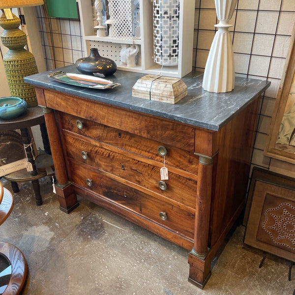 FIRM Early 19th Century French Empire walnut chest with columns. DIMS: 45.5 W * 25 D * 36.5 H FIRM