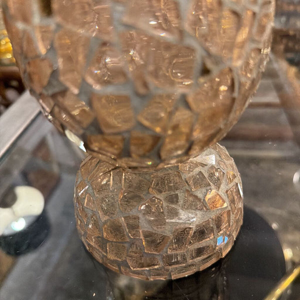 Crackle glass large gold vase with blue interior top