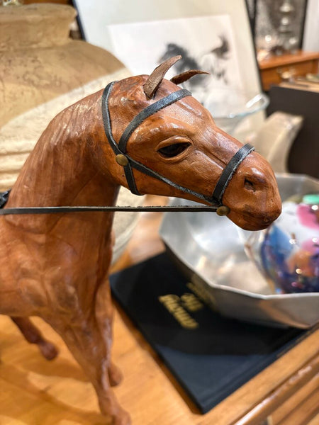 LEATHER WRAPPED HORSE WITH LEATHER SADDLE AND REINS | 12.5"H X 14.4"W