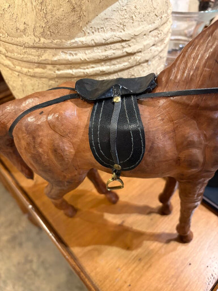 LEATHER WRAPPED HORSE WITH LEATHER SADDLE AND REINS | 12.5"H X 14.4"W