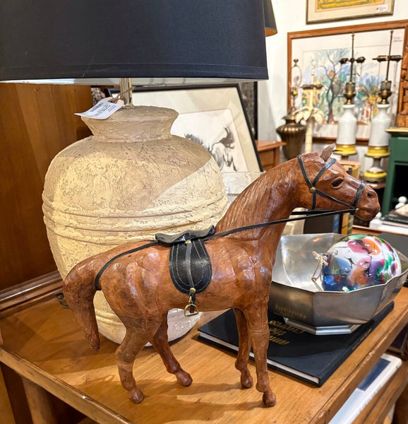 LEATHER WRAPPED HORSE WITH LEATHER SADDLE AND REINS | 12.5"H X 14.4"W