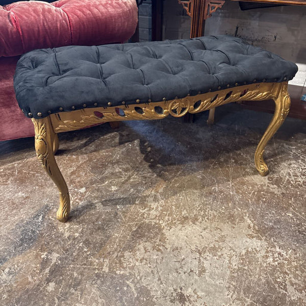 Tufted Wood Bench 35L 18.5D 18H IN STORE PICKUP ONLY