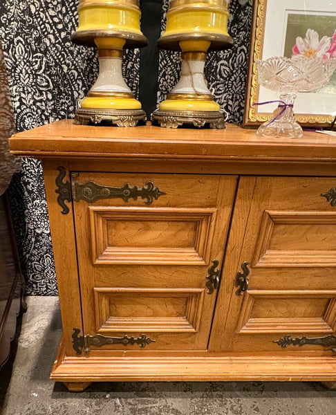 VINTAGE WOODEN CABINET SIDE TABLE WITH SHELVES | 31"W x 16.25"D x 24.5"H