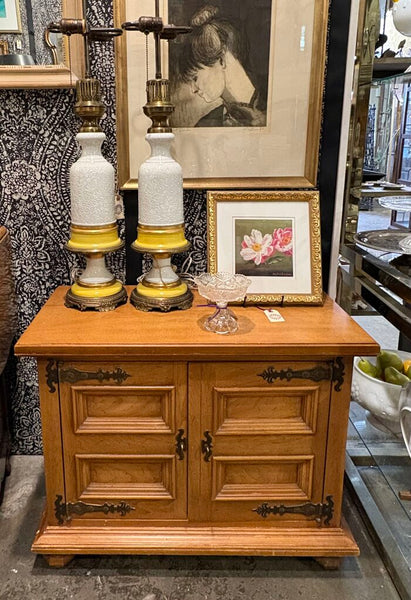 VINTAGE WOODEN CABINET SIDE TABLE WITH SHELVES | 31"W x 16.25"D x 24.5"H