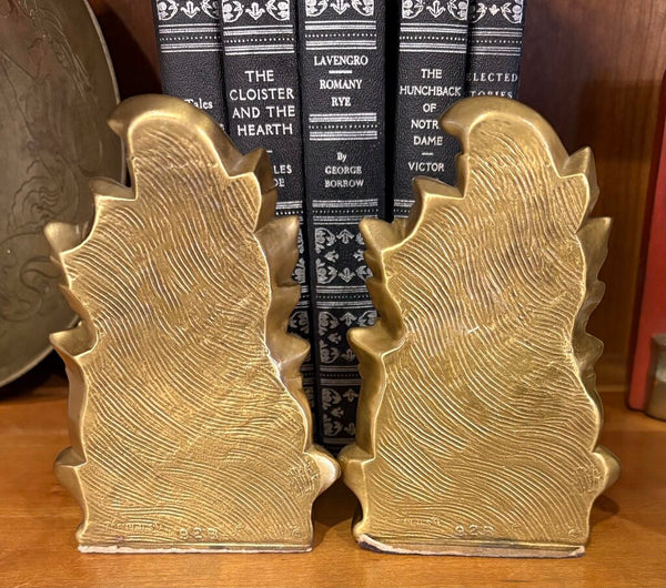 VINTAGE BRASS ACANTHUS LEAF BOOKENDS - A PAIR | 6" H x 4" W