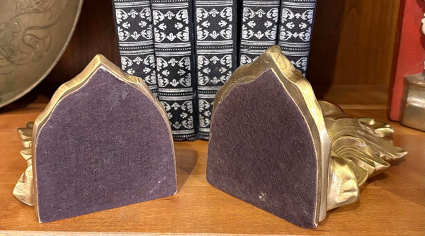 VINTAGE BRASS ACANTHUS LEAF BOOKENDS - A PAIR | 6" H x 4" W