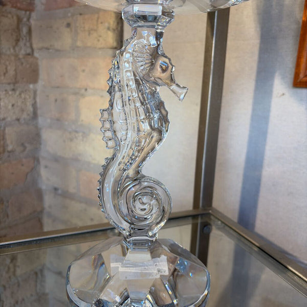 Waterford Crystal double signed seahorse pedestal bowl 12.5 inch tall in box FIRM-For pick up only