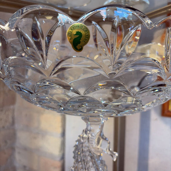 Waterford Crystal double signed seahorse pedestal bowl 12.5 inch tall in box FIRM-For pick up only