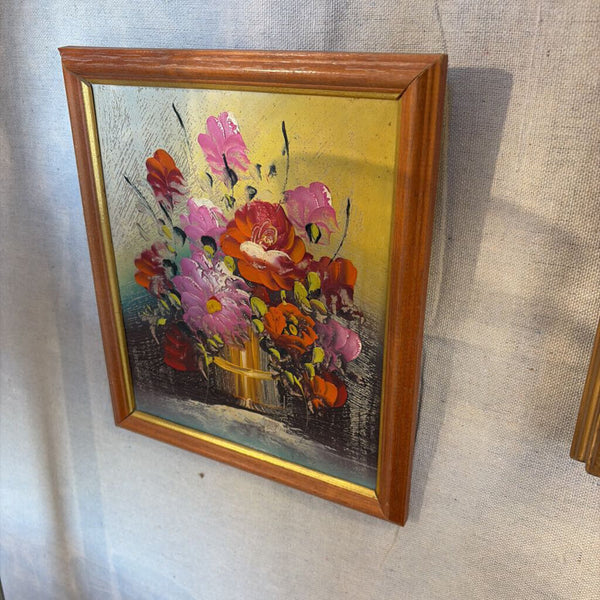 Pair of small floral paintings on art board approx 9x11