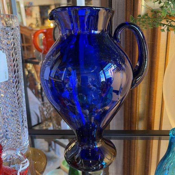 Lrg hand blown cobalt art glass pitcher approx 10.5t