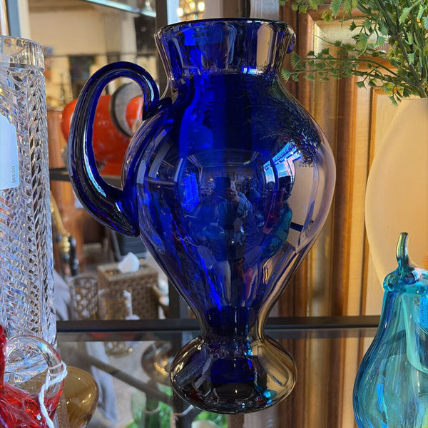 Lrg hand blown cobalt art glass pitcher approx 10.5t