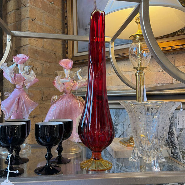 LE Smith Amborina swung vase approx 19t with 9 inch mouth