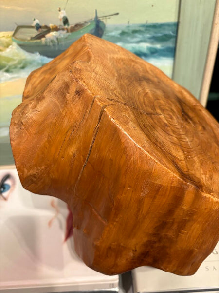 HAND CARVED VINTAGE BURLWOOD BASKET | 14"W x 10.5"H x 12.75"D