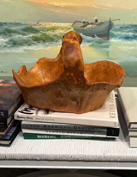 HAND CARVED VINTAGE BURLWOOD BASKET | 14"W x 10.5"H x 12.75"D