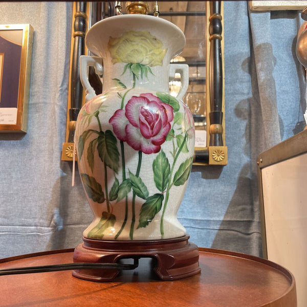 Vintage Wildwood Hand Painted Rose Lamp - Signed by Pamela Shirley - IN STORE PICKUP ONLY