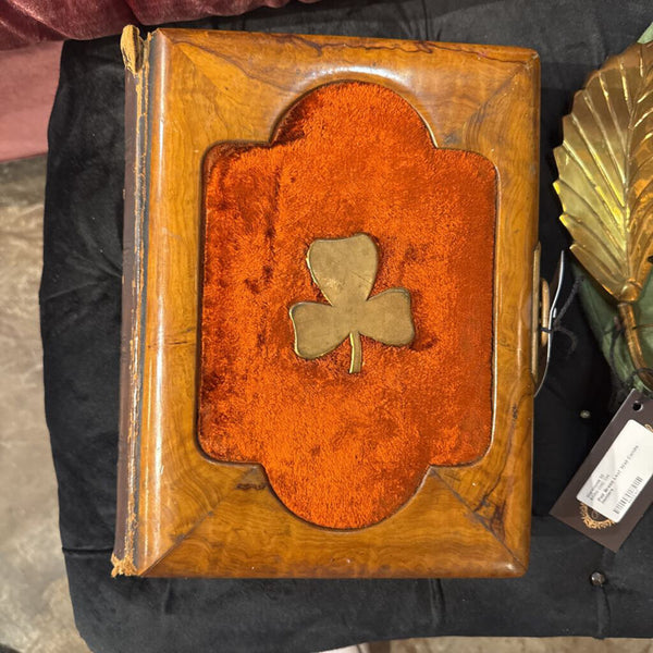Burl Wood Velvet Leather Brass Photo Album as found