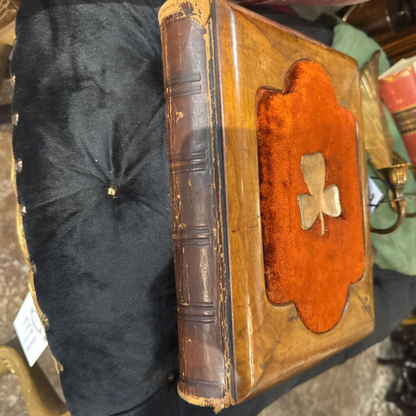 Burl Wood Velvet Leather Brass Photo Album as found