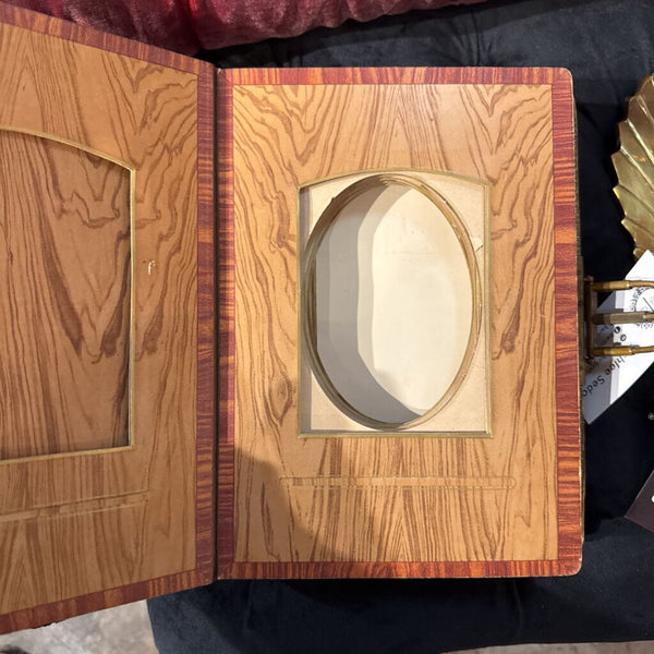 Burl Wood Velvet Leather Brass Photo Album as found