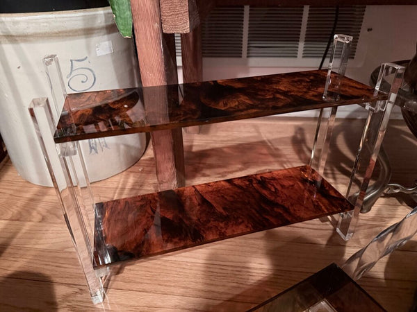 Tortoise/ lucite vanity shelf, or bathroom shelf.
