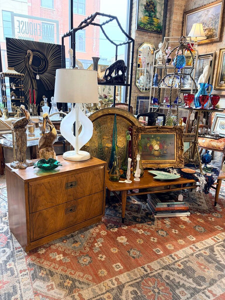 Fabulous vintage true campaign style 2 drawer nightstand 28x23x16 in excellent original condition