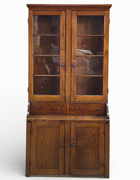 PRIMITIVE STEPBACK CABINET W/ GLASS DOORS - 85 IN TALL, 40.5 IN WISE, 18.5 IN DEEP - IN STORE PICKUP ONLY