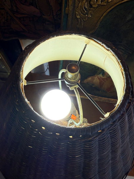 Vintage driftwood lamp with wicker shade