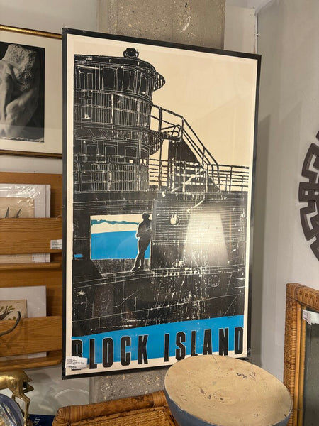 Vintage woodblock Block island poster signed Sandra Swan