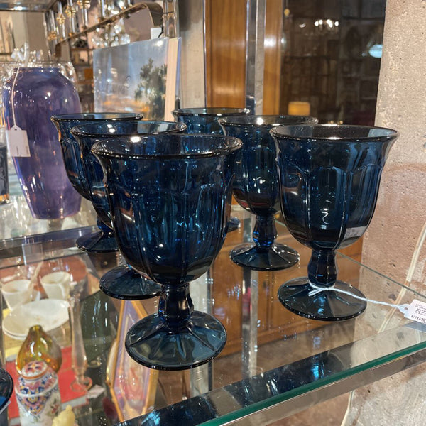 Vintage Noritake Provincial Dark Blue Glass Water Goblet - SET OF 6