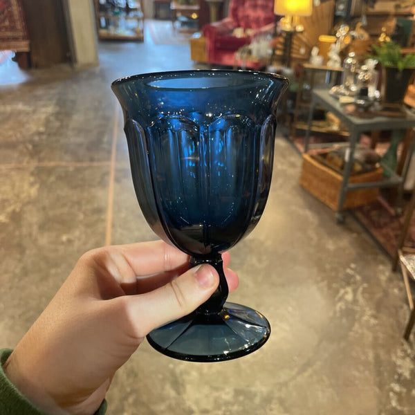Vintage Noritake Provincial Dark Blue Glass Water Goblet - SET OF 6