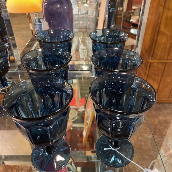 Vintage Noritake Provincial Dark Blue Glass Water Goblet - SET OF 6