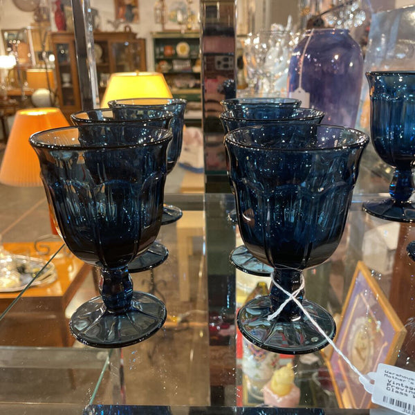 Vintage Noritake Provincial Dark Blue Glass Wine Goblets - SET OF 6