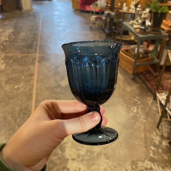Vintage Noritake Provincial Dark Blue Glass Wine Goblets - SET OF 6