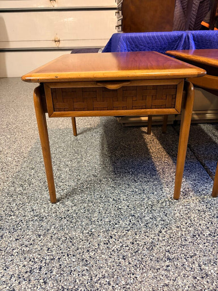 Matching pair of Lane Perception oak and walnut iconic floating top side tables designed by Warren Church made in 1965-for pick up only approx 30x22x20h
