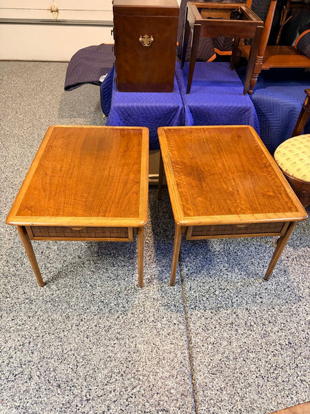 Matching pair of Lane Perception oak and walnut iconic floating top side tables designed by Warren Church made in 1965-for pick up only approx 30x22x20h