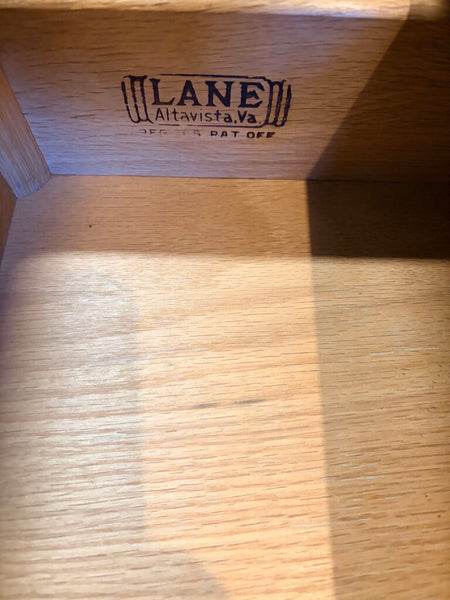 Matching pair of Lane Perception oak and walnut iconic floating top side tables designed by Warren Church made in 1965-for pick up only approx 30x22x20h