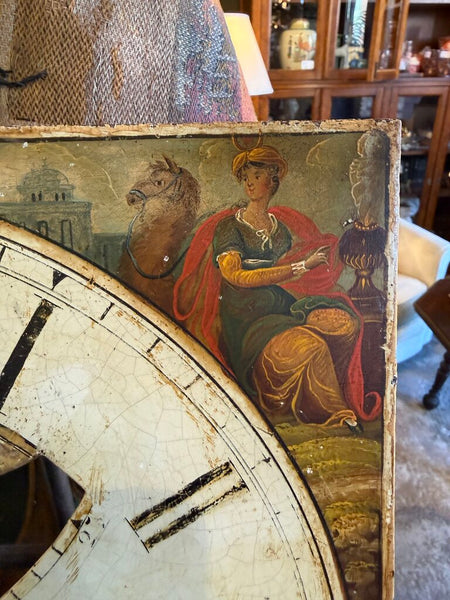 English Georgian Iron Steel Hand Painted with 4 Continents Clock Dial c. 1800 14x14