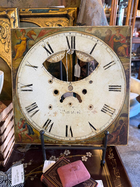 English Georgian Iron Steel Hand Painted with 4 Continents Clock Dial c. 1800 14x14