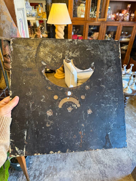 English Georgian Iron Steel Hand Painted with 4 Continents Clock Dial c. 1800 14x14