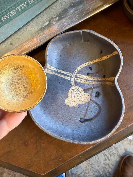 Vintage Japanese Plate with Small Gold Bowl - EACH
