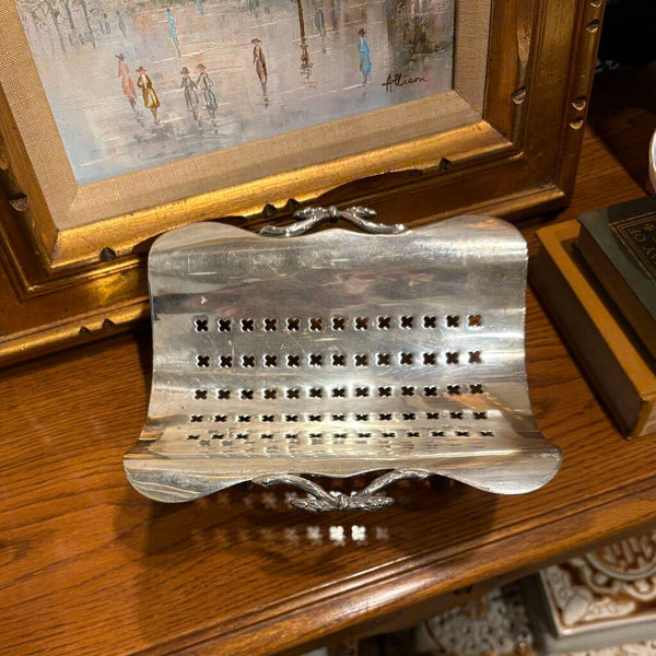 RARE VINTAGE SILVER PLATE ASPARAGUS FOOTED SERVER TRAY | 4" H X 8.75"W X 8"D