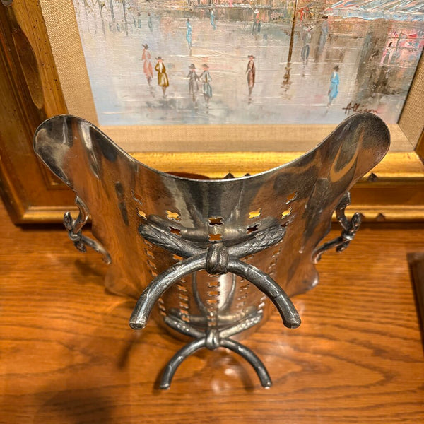 RARE VINTAGE SILVER PLATE ASPARAGUS FOOTED SERVER TRAY | 4" H X 8.75"W X 8"D