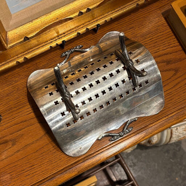 RARE VINTAGE SILVER PLATE ASPARAGUS FOOTED SERVER TRAY | 4" H X 8.75"W X 8"D