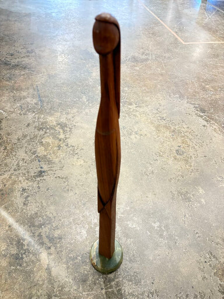 MCM signed folk art wooden female sculpture on marble base