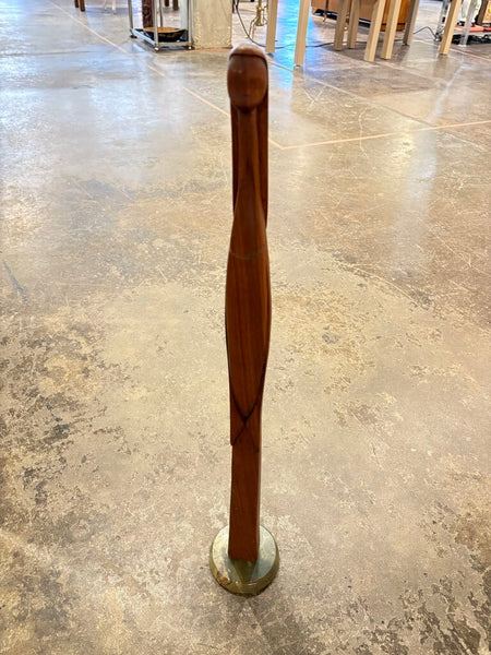 MCM signed folk art wooden female sculpture on marble base